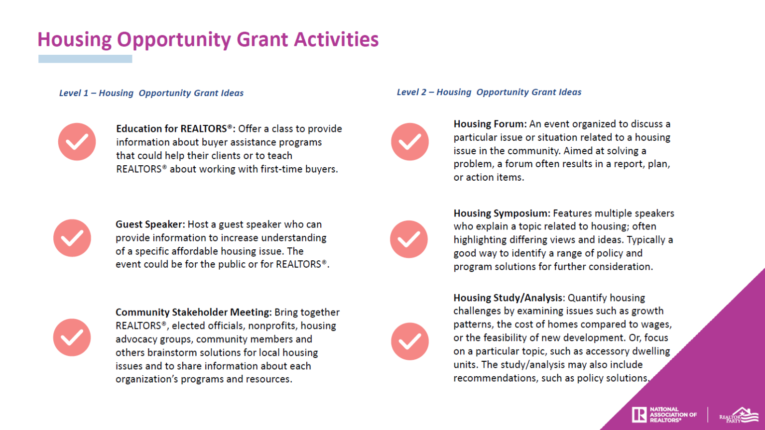 Ideas for Using a Housing Opportunity Grant