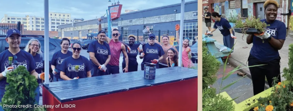 Long Island Board of REALTORS® volunteers building a parklet adjacent to Rockaway Brewing Company in Long Island, NY.